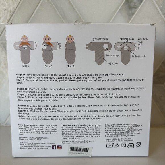 Mama Cheetah Small 0-3M Organic Cotton 3 pack Baby Swaddle Wrap Soft White Gray - Picture 6 of 9